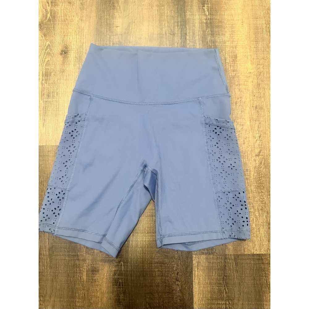 Aerie Blue Bike‎ Shorts Floral Cut Out Pattern Medium